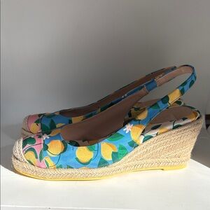 Cole Haan Lemon Print Cloudfeel Slingback Espadrille Wedges 9B